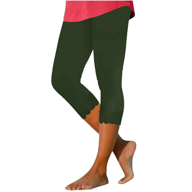 Mallwal Women Pull on Capris Straight-Leg Pant Leg Cut Women Size Polyester Ladies Capris Capris Pants Style C-89 Green-1 S