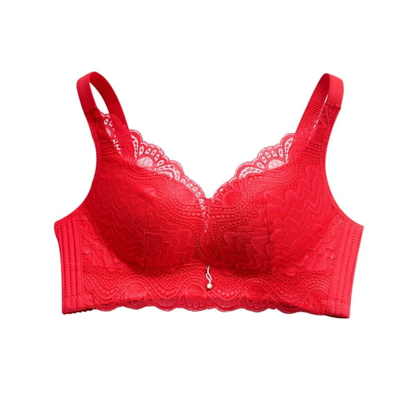 Women Sports Bra Ladies Comfortable Breathable No Underwire Lace Push up Bra Woman Underwear V-Neck Pullover Bra Feature Hook and Eye Closure Demi & Balconette Bra Style Y-589 , Red 38