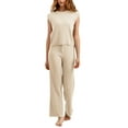 thumbnail image 1 of Womens 2 Piece Set Womens Summer Sets Clothing Set Female Round Neck Sleeveless Tops Pants Sets Casual Pant Style S_502 Women's Tracksuits Beige M, 1 of 4