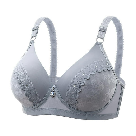 Womens Bralettes Embroidered Glossy Comfortable Breathable Bra Underwear No Underwire V-Neck No Underwire Bra Feature Hook and Eye Closure Sport Bra Style Y-375 , Gray S