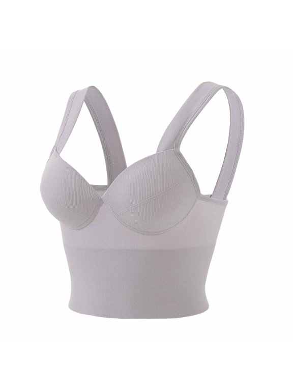 Womens Bras Plus Size Underwear Thin Back Strap with A Bra Pad Inside To the Bare Chest Integrated Vest V-Neck T-Shirt Bra Hook and Eye Closure Wire-Free Bra Style Y-296 , Gray One Size