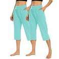 thumbnail image 1 of Womens Capris 2 Pack, Ladies Seamless Pull on Capris Pants Multipack, Stretch Yoga Pants with Pockets Polyester Solid Women’s Plus Size Casual Cropped Pant Style P12,, 1 of 9