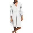 thumbnail image 1 of Womens Dresses V-Neck Casual Loose 3/4 Sleeve Dresses with Pocket Women Size Polyester Fabric Casual Boho Dress Style-633 White l, 1 of 6