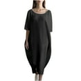 thumbnail image 1 of Womens Maxi Dresses for Spring Solid Medium Long Pocket Cotton Linen Round Neck Dress Big & Tall Size Polyester Fabric Wear-to-Work Prom Dress Style-105 Black 5XL, 1 of 6