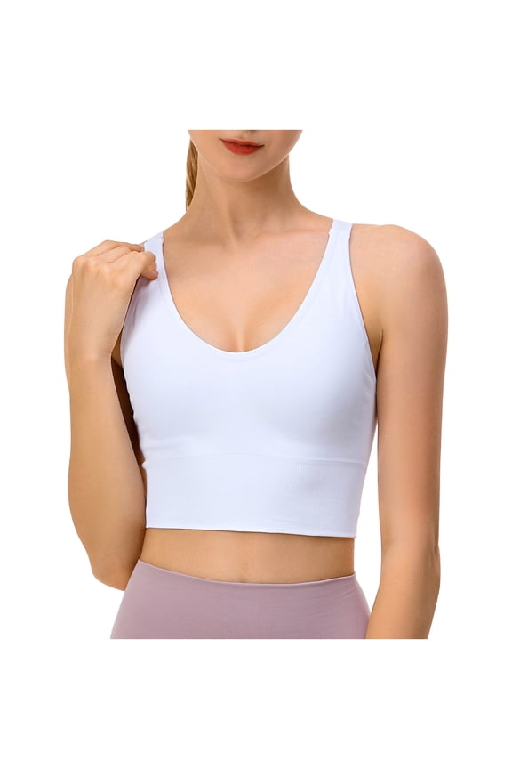 Womens Racerback Bras Yoga Bras Solid Sleeveless Cold Shoulder Casual Tanks Blouse Tops V-Neck Padded Bra Feature Hook and Eye Closure Training Bra Style Y-542 , White S
