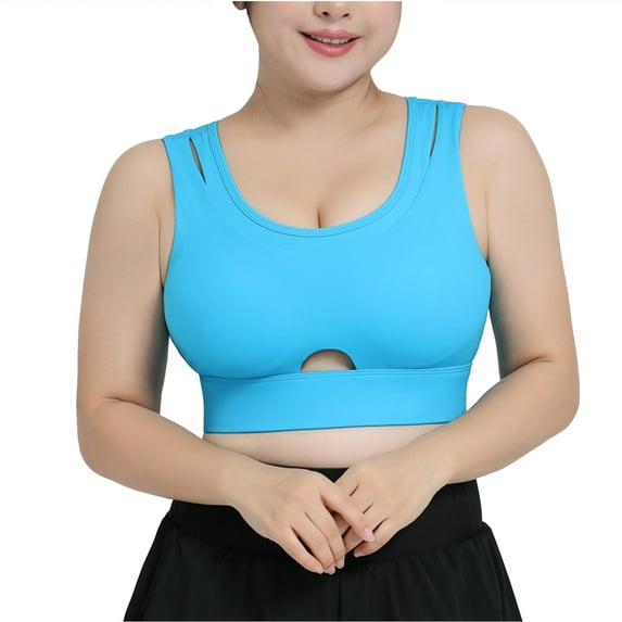 Mallwal Womens Sports Bras Plus Size Sports Underwear Plus Size Bralettes Shockproof High-Strength Bra Yoga Vest V-Neck Pullover Bra Feature Hook and Eye Closure Sport Bra Style Y-560 , Blue 5XL
