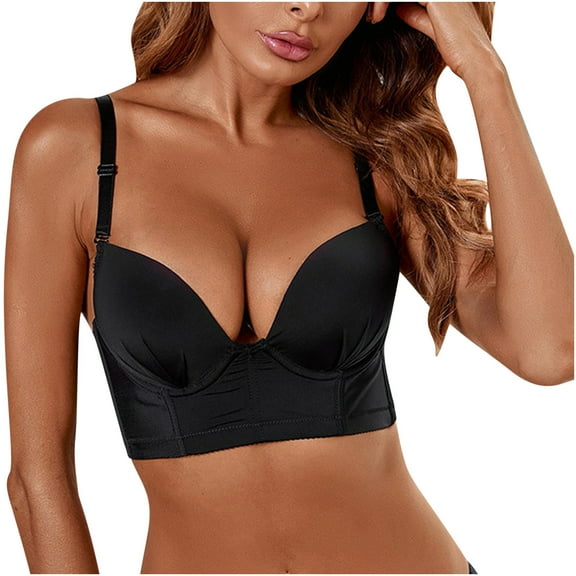 Workout Bras for Women Woman Breast-Receiving Bra Without Underwire Vest Lingerie Underwear V-Neck Pullover Bra Feature Hook and Eye Closure Demi & Balconette Bra Style Y-100 , Black S