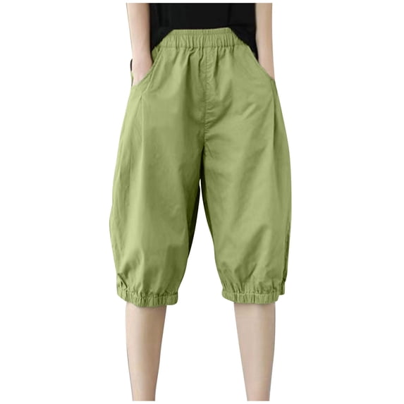 Workout Capris for Women Cropped Pant Leg Cut Juniors Size Polyester Ladies Plus Size Cropped Pants Capris Pants Style C-152 Green XXL
