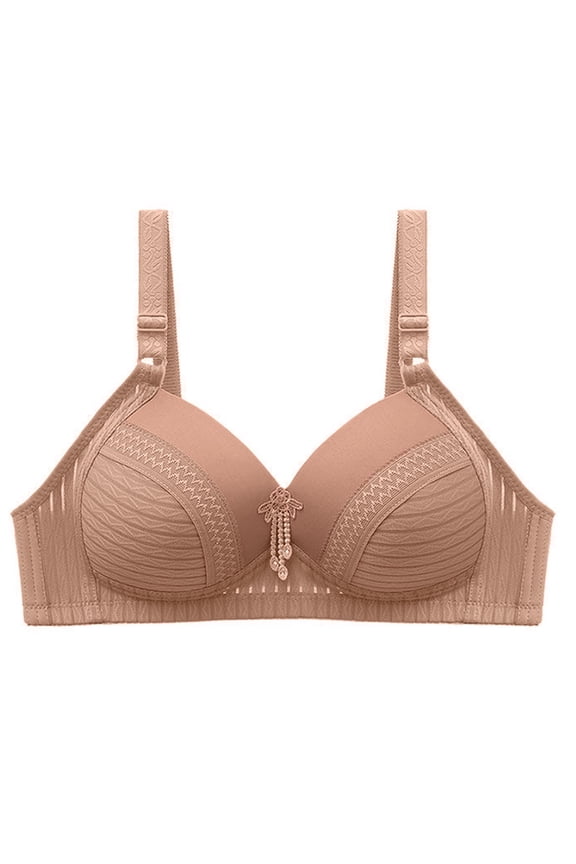 Workout Sports Bra Women Solid Color Fashion Bowknot Comfortable Hollow Out Bra Underwear No Underwire V-Neck Full-Coverage Bra Feature Hook and Eye Closure T-Shirt Bra Style Y-354 , Khaki M