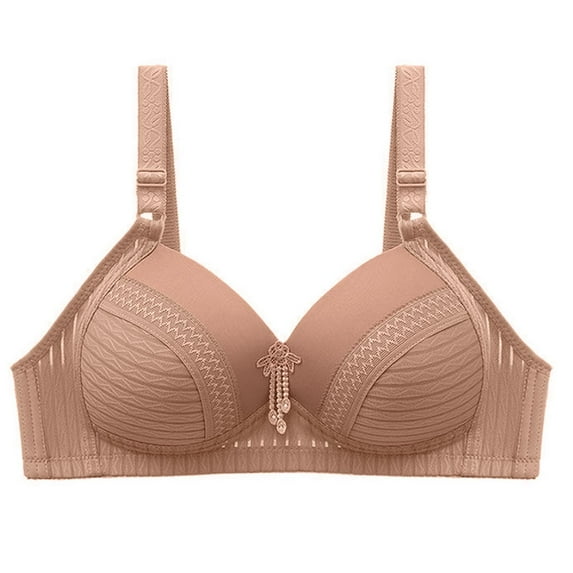 Workout Sports Bra Women Solid Color Fashion Bowknot Comfortable Hollow Out Bra Underwear No Underwire V-Neck Full-Coverage Bra Feature Hook and Eye Closure T-Shirt Bra Style Y-354 , Khaki M