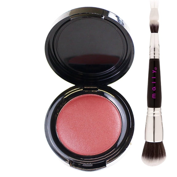 Mally Beauty Bounce Back Blush Cream-To-Powders Blush, Cream Finish, Double Ended Powder Brush, Rose Petal Pink, 4.9g