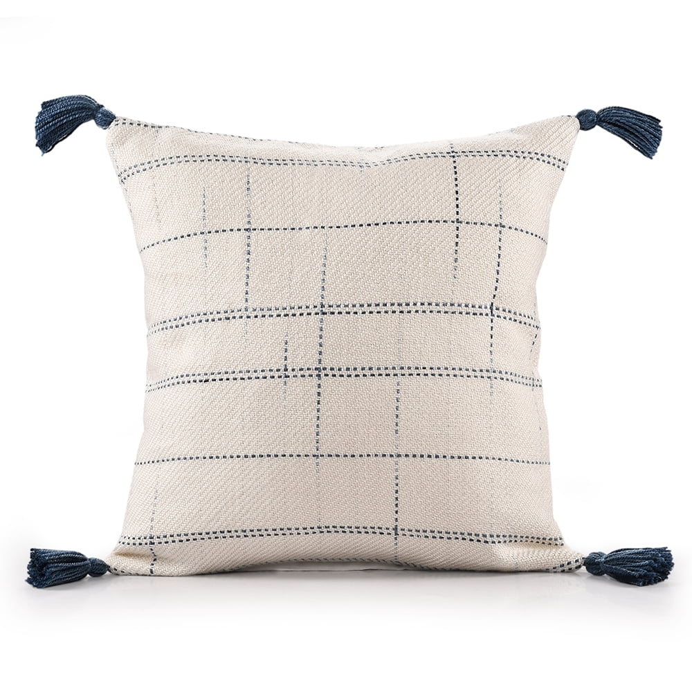 Mally Hand-Woven Geometric Polyester Throw Pillow, Medium Ivory/Blue, 20" x 20", Count per Pack 1
