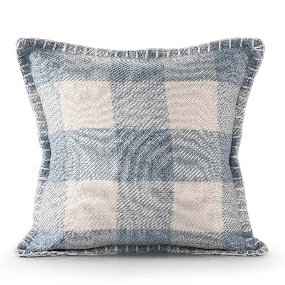 Denver Light Blue and Ivory Plaid Polyester Square Throw Pillow Set