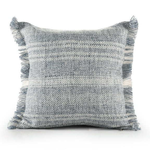 Mally Hand-Woven Striped Polyester Throw Pillow, Denim Blue/Ivory, 20" x 20", Count per Pack 1