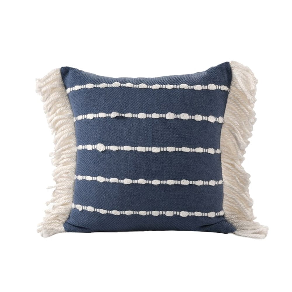 LR Home Denver Cotton Blend Poly Filled Pillow in Blue/Ivory, 20" x 20"
