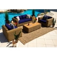 thumbnail image 1 of Malmo 4-Piece Resin Wicker Outdoor Furniture Loveseat Sofa Set, Two Armchairs, and Coffee Table (Full-Round Natural Wicker, Sunbrella Canvas Navy), 1 of 5