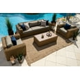 thumbnail image 1 of Malmo 4-Piece Resin Wicker Outdoor Patio Furniture Conversation Sofa Set (L) In Natural w/ Sofa, Two Armchairs, and Coffee Table (Full-Round Natural Wicker, Sunbrella Canvas Taupe), 1 of 4