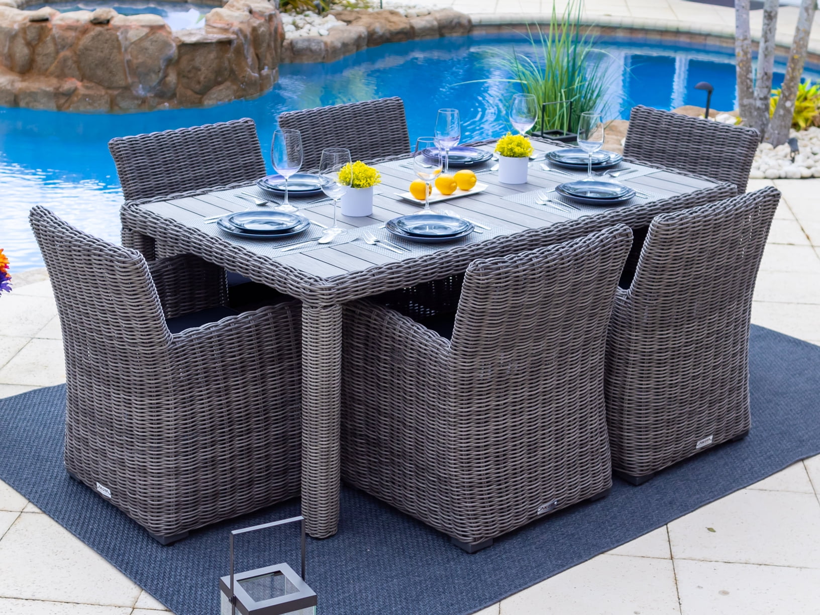 Malmo 7-Piece Resin Wicker Outdoor Patio Furniture Dining Table