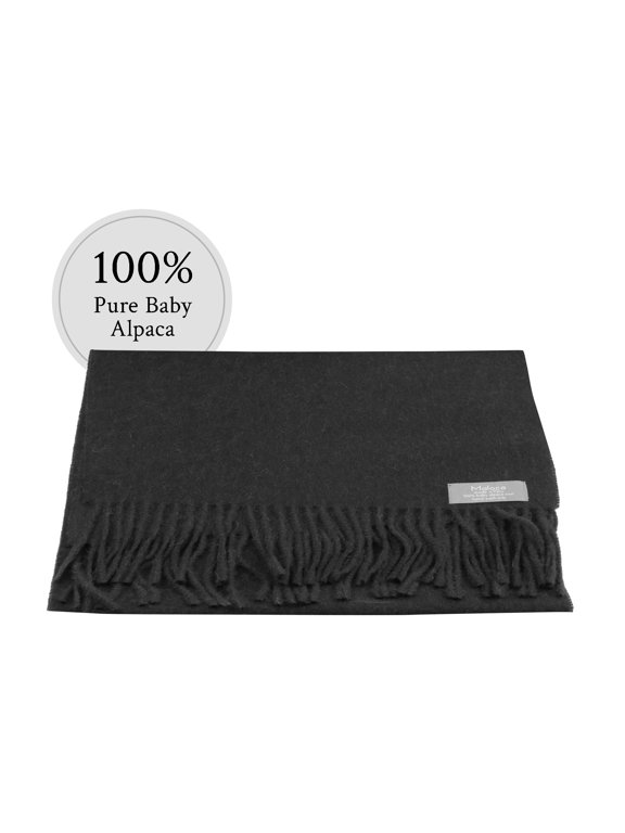 Maloca Baby Alpaca Classic Scarf for Woman and Men, Hypoallergenic, Soft and Warm Cozy Scarf, Pure Peruvian Alpaca Black