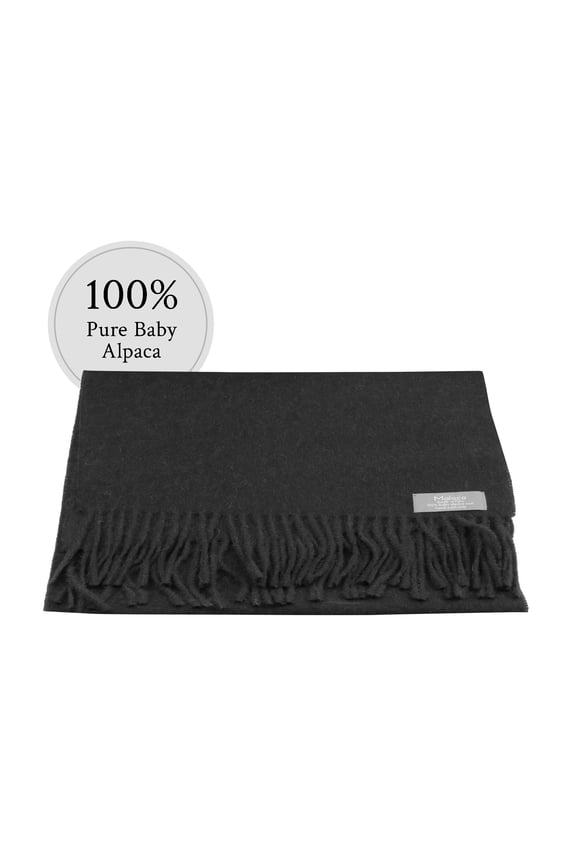 Maloca Baby Alpaca Classic Scarf for Woman and Men, Hypoallergenic, Soft and Warm Cozy Scarf, Pure Peruvian Alpaca Black