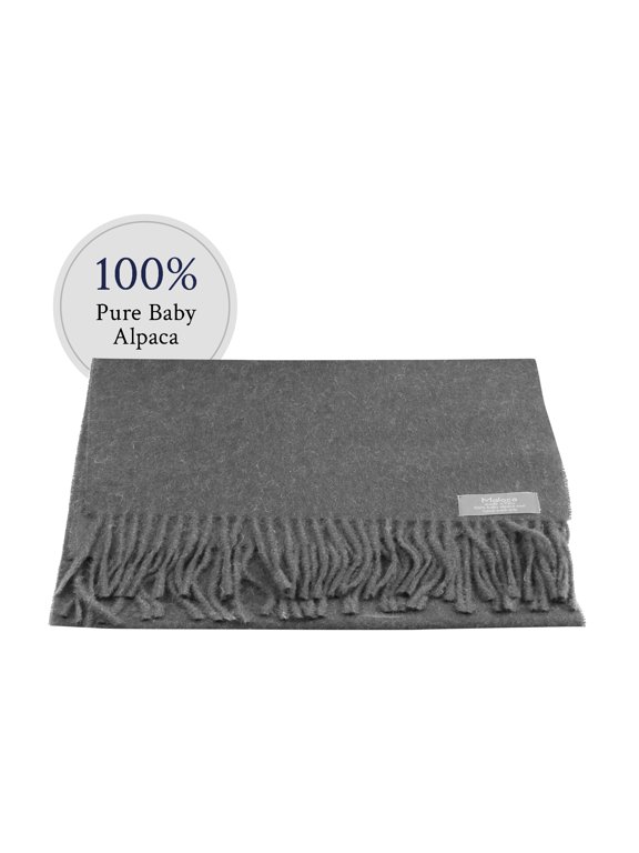 Maloca Baby Alpaca Classic Scarf for Woman and Men, Hypoallergenic, Soft and Warm Cozy Scarf, Pure Peruvian Alpaca, Charcoal