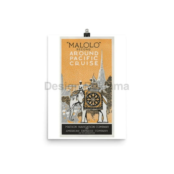 Malolo Second Around Pacific Cruise, 1930. Matson Navigation Company and American Express. Unframed Vintage Travel Poster.