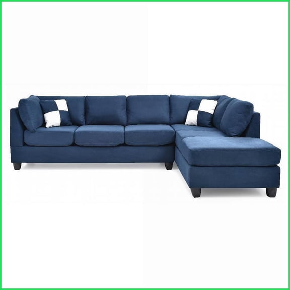 Malone Modern Sectional Sofa with Flexible Right/Left Chaise – Removable Backs & Pocketed Coil Comfort | Navy Blue | Loose Back | Foam