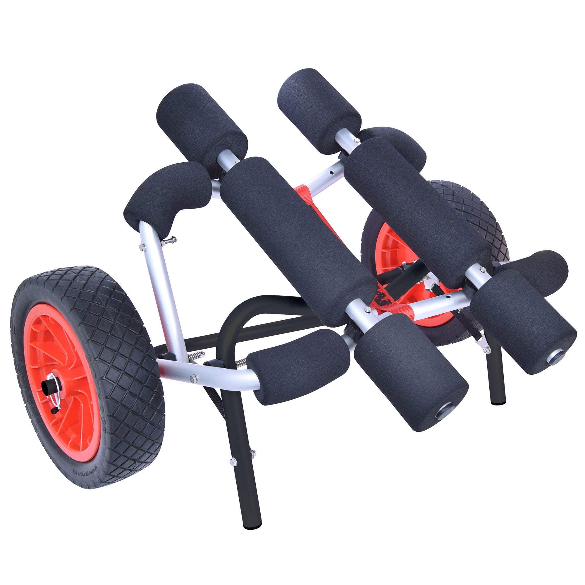 Large Folding Silver and Black Aluminum Kayak Cart with Strap