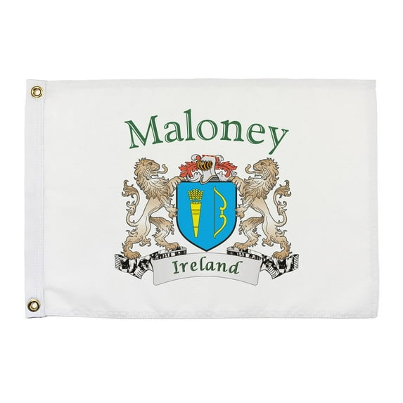 Maloney Irish Coat of Arms Small White Flag - 16"x10.5" inches
