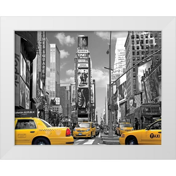 Maloratsky, Igor 32x26 White Modern Wood Framed Museum Art Print Titled - Yellow Cabs, Times Square