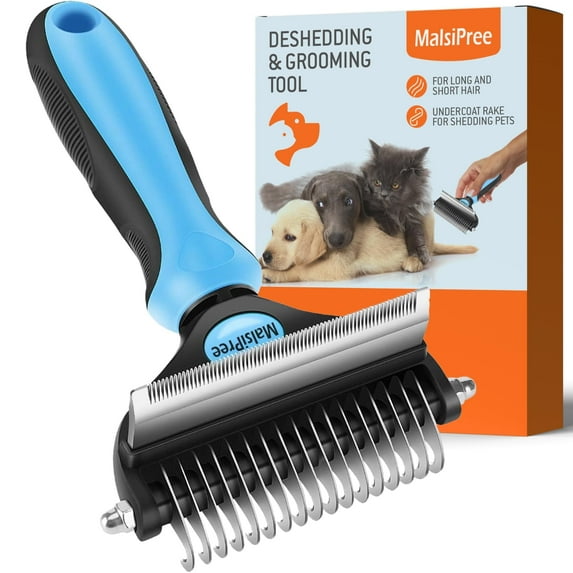 MalsiPree Cat Brush with Undercoat Rake, Blue, Medium