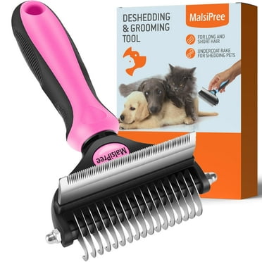 MalsiPree Dog Comb and Undercoat Rake for Brushing, Pink, Large