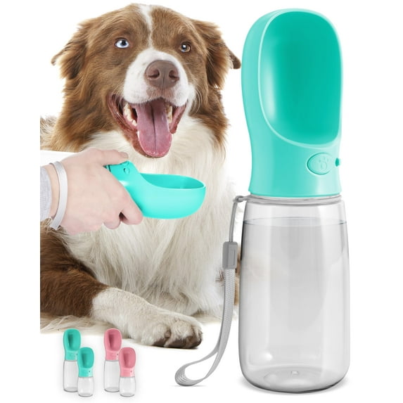 MalsiPree Leakproof 19 oz Blue Plastic Dog Water Bottle with Bowl