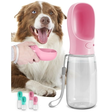 MalsiPree Leakproof 19 oz Pink Plastic Dog Water Bottle with Bowl