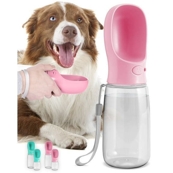 MalsiPree Leakproof 19 oz Pink Plastic Dog Water Bottle with Bowl