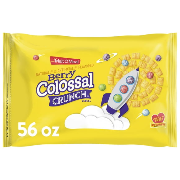 Malt-O-Meal Berry Colossal Crunch Breakfast Cereal, Crunchy 56 oz Resealable Cereal Bag
