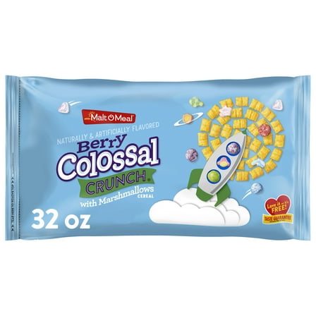Malt-O-Meal Berry Colossal Crunch with Marshmallows Breakfast Cereal, Crunchy Ready-to-Eat, 32oz Bag