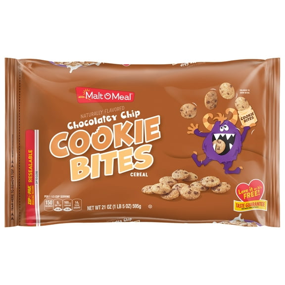 Malt-O-Meal Chocolatey Chip Cookie Bites Breakfast Cereal, Family Size, 21 oz Bag