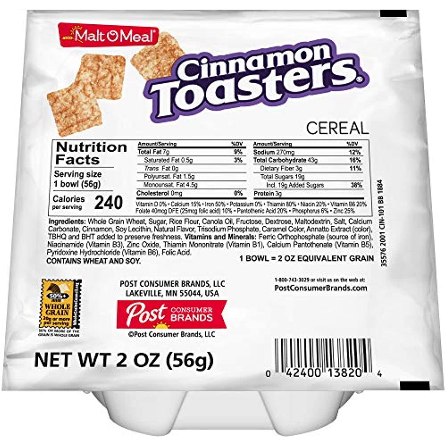 MaltOMeal Cinnamon Toasters Breakfast Cereal, 2 Ounce Single Serve