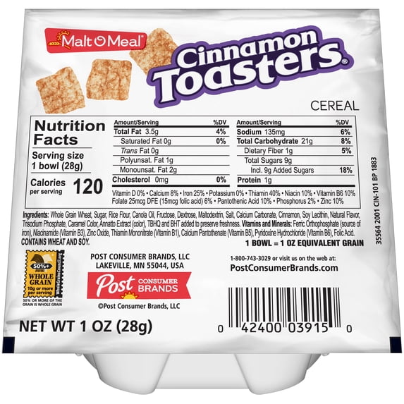 Malt-O-Meal Cinnamon Toasters® Breakfast Cereal, Bulk Bagged Cereal, 1 Ounce - 1 count