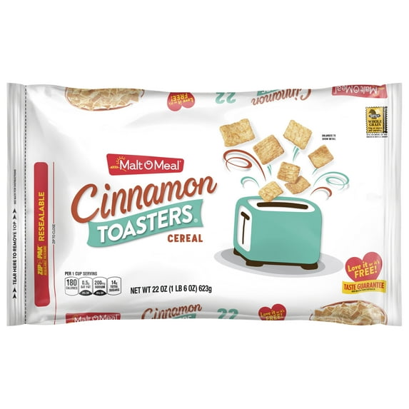Malt-O-Meal Cinnamon Toasters Breakfast Cereal, Cinnamon Cereal Squares, 22 OZ Resealable Cereal Bag