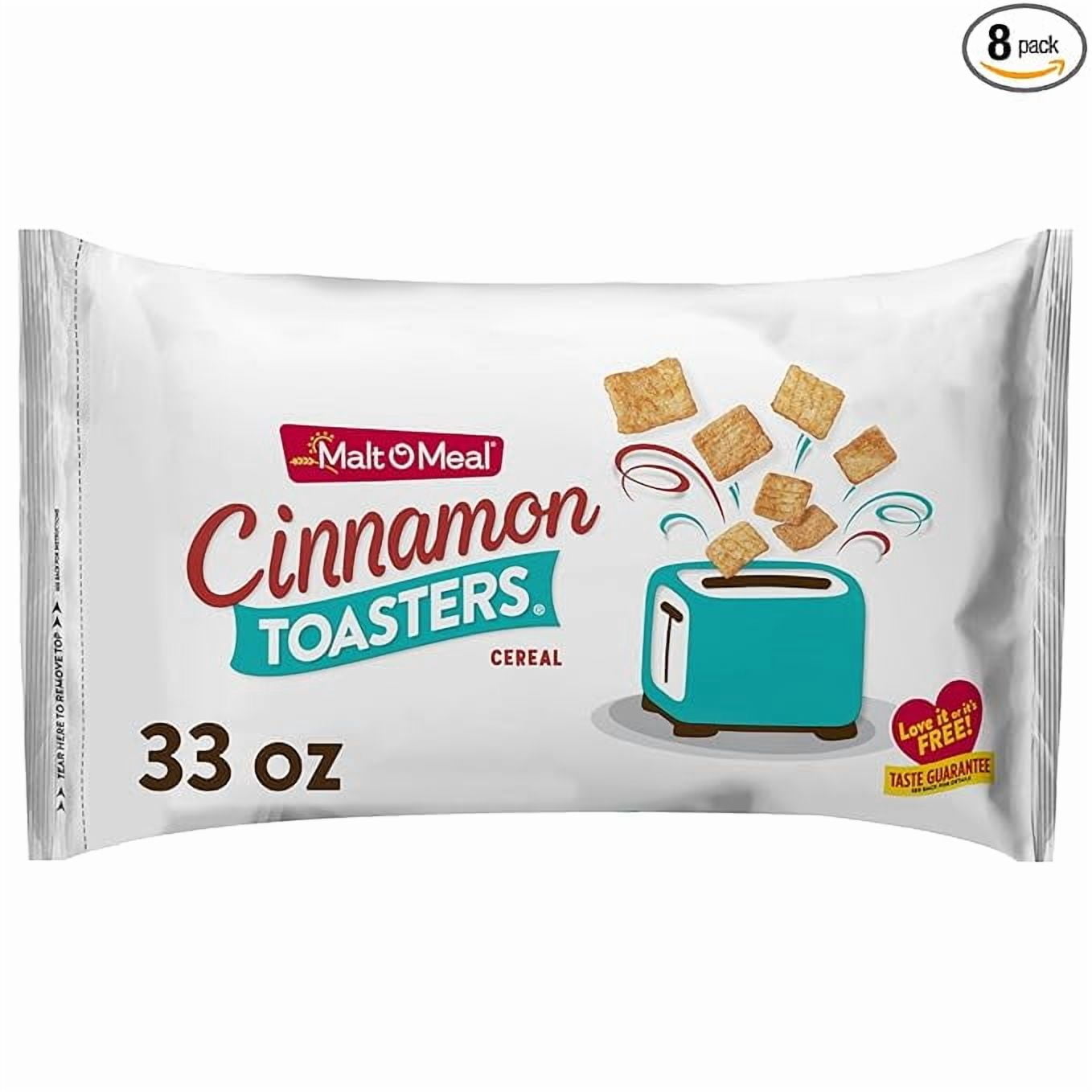 Malt-O-Meal Cinnamon Toasters Breakfast Cereal, Oven-Puffed Cinnamon Cereal Squares, Large Cereal for Family, 33 OZ Resealable Cereal Bag