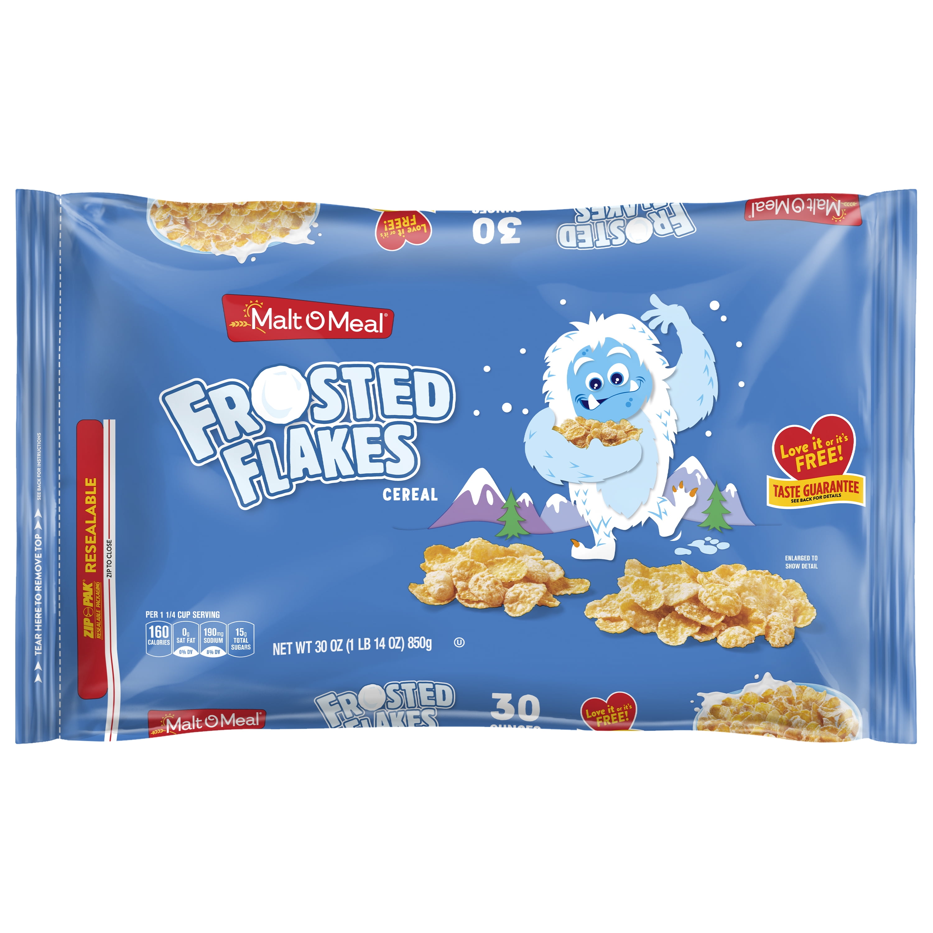 Malt-O-Meal, Crispy Frosted Flakes Bagged Cereal, Family Size 30 oz Plastic Bag