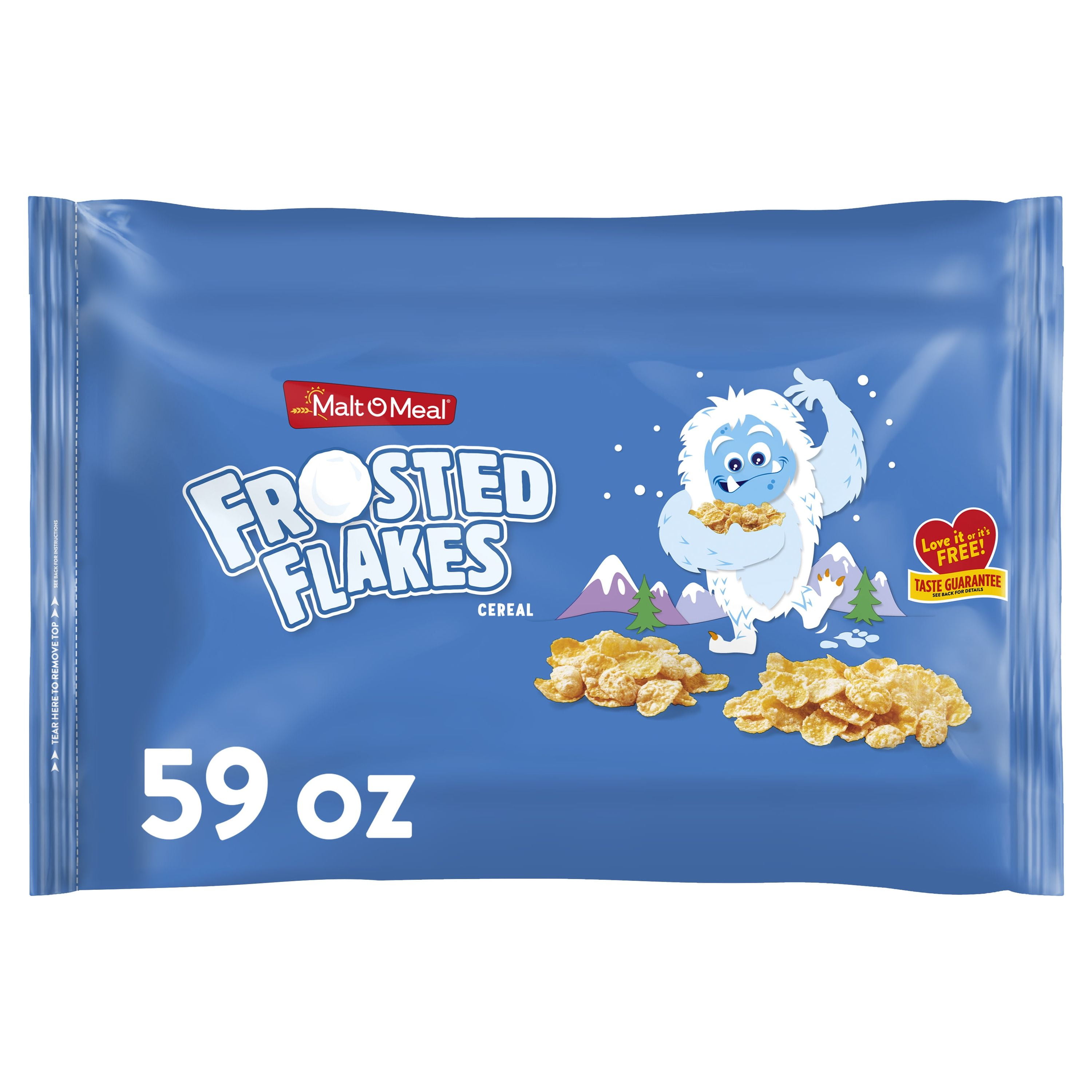 Malt-O-Meal Frosted Flakes Cereal, Frosty Flakes Breakfast Cereal, 59 OZ Resealable Cereal Bag