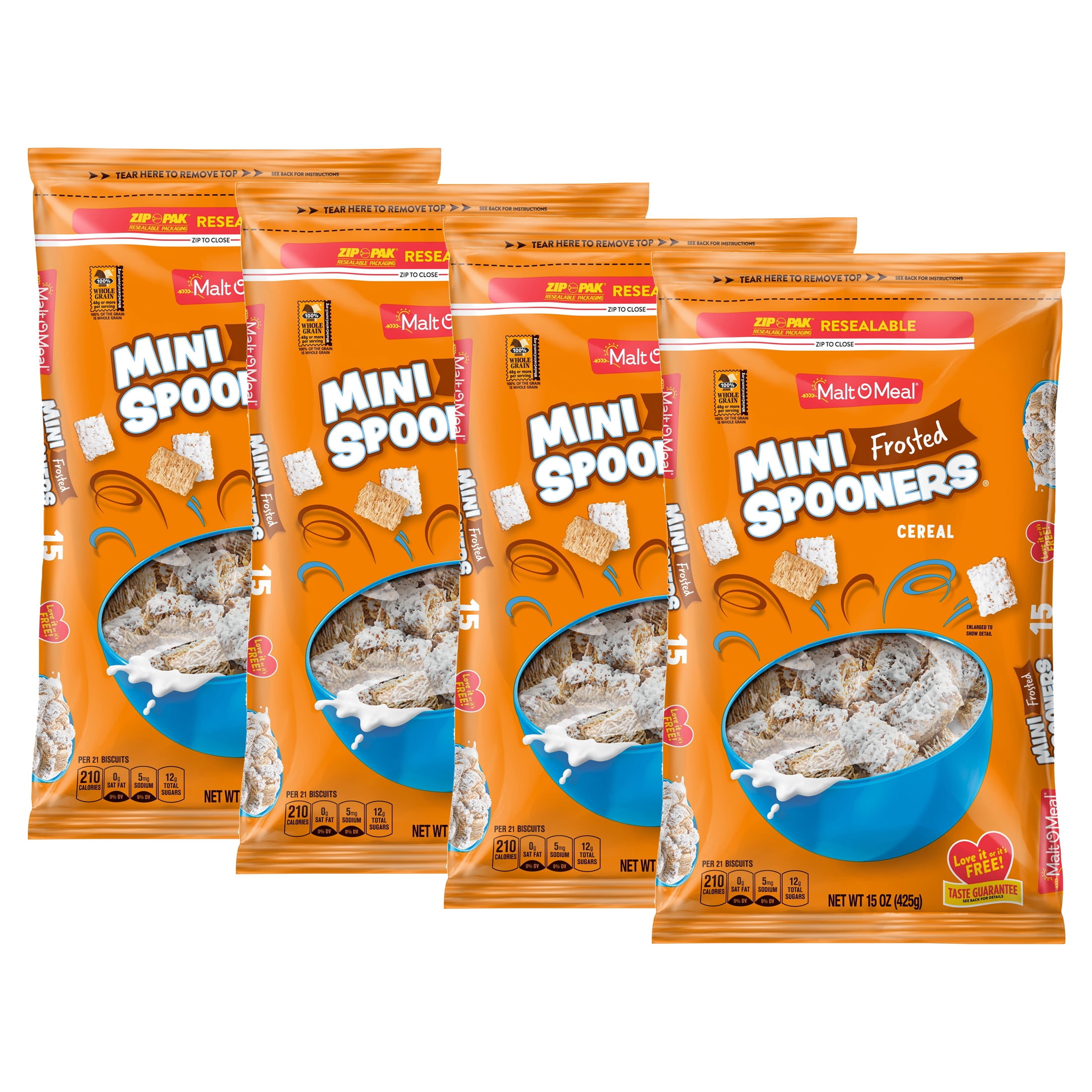 (4 pack) Malt O Meal Frosted Mini Spooners Cereal 15 oz. ZipPack