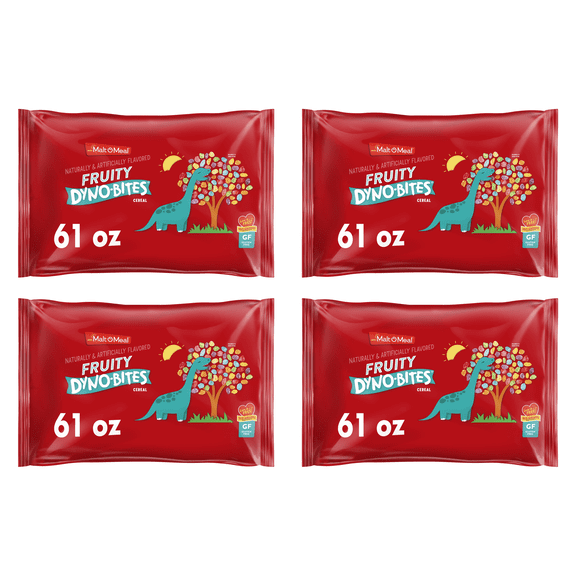 Malt-O-Meal Fruity Dyno Bites Cereal, Gluten Free Breakfast Cereal, Crunchy 61 oz (Pack 4)