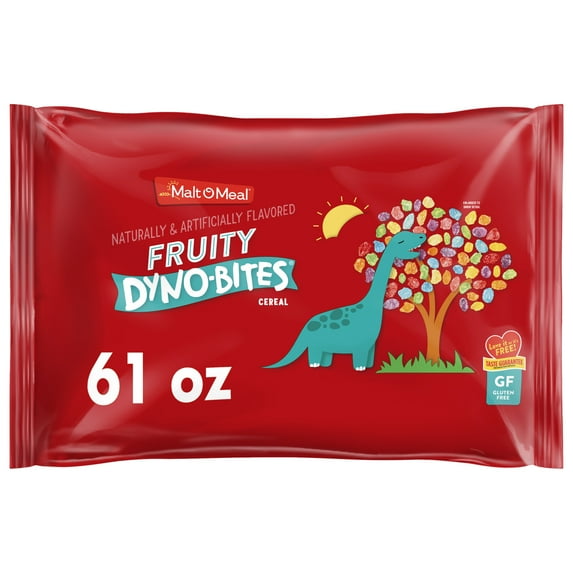 Malt-O-Meal Fruity Dyno Bites Cereal, Gluten Free Breakfast Cereal, Crunchy 61 oz Resealable Bag