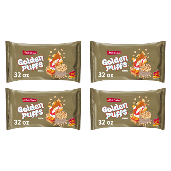 Malt-O-Meal Golden Puffs Breakfast Cereal, Puffed Wheat Cereal, Crunchy 32 oz (Pack 4)