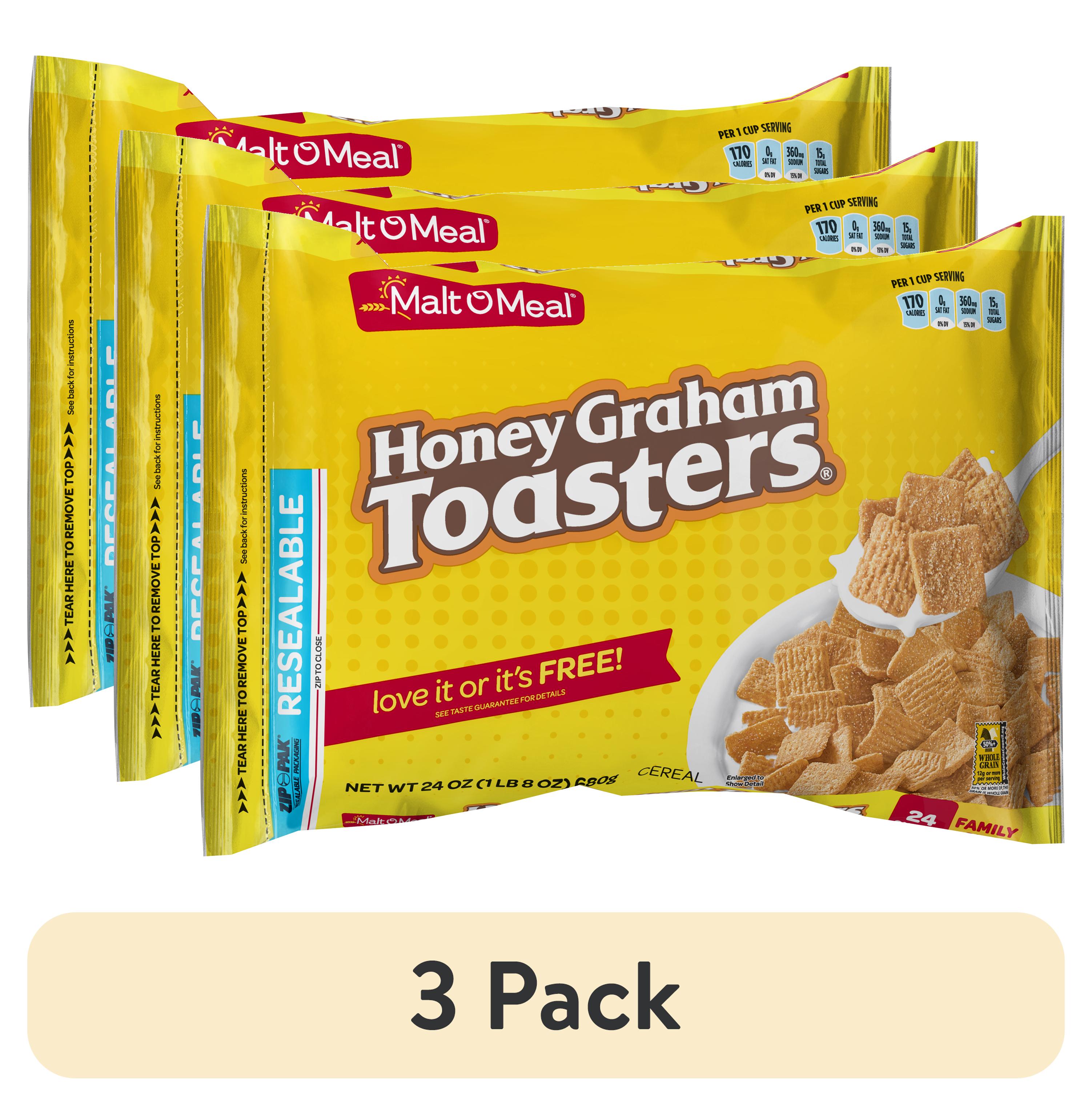(3 pack) MaltOMeal Honey Graham Toasters Breakfast Cereal, Family