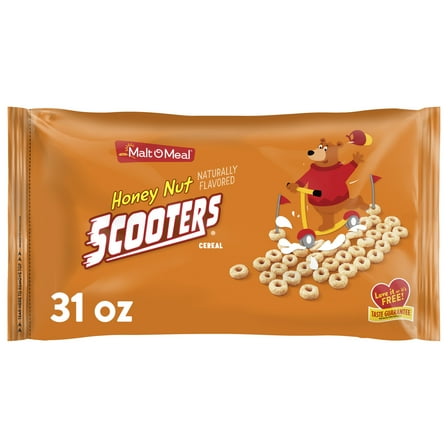 Malt-O-Meal Honey Nut Scooters Breakfast Cereal, Oat Cereal & Honey Flavor , Crunchy 31 oz Bag